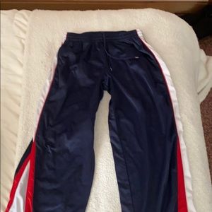 red white and blue striped cheer sweat pants.